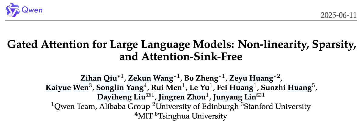面向大语言模型的门控注意力机制:非线性、稀疏性和Attention-Sink-Free